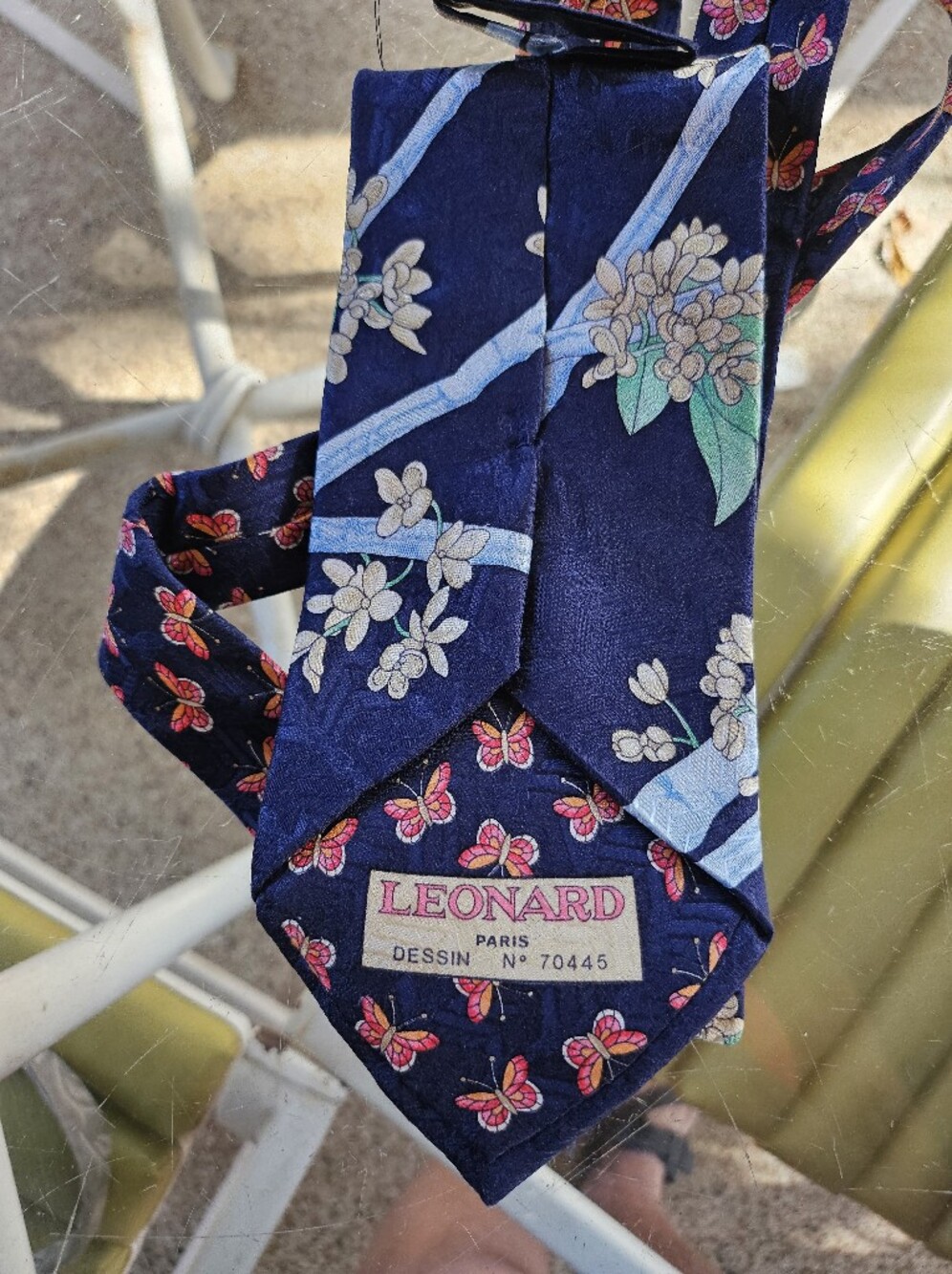 Leonard Paris Silk Tie Dessin No 70445 Blue Floral Butterfly Tie - Picture 9 of 11